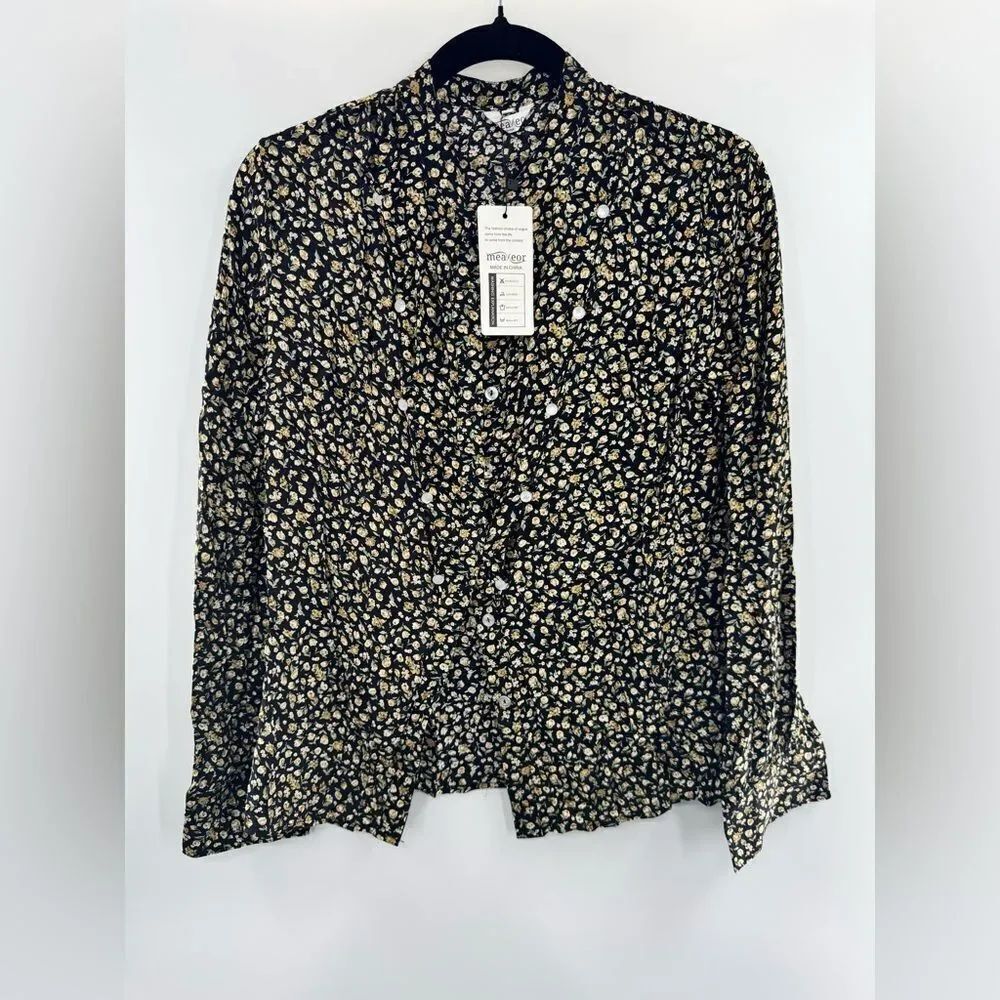 Meaneor Stylish Black and Gold Floral Woman’s Blouse size: M